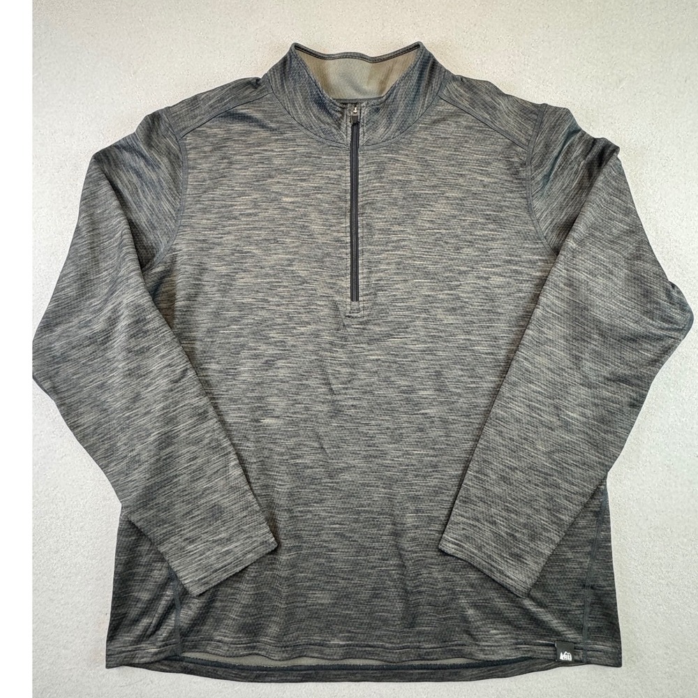 REI Co-op Mens XL Gray Space Dye Quarter Zip Grid Fleece Pullover 121879